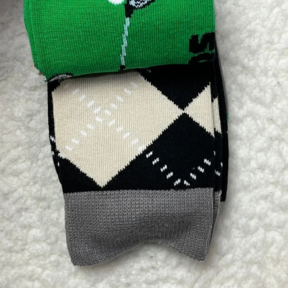 Happy Socks Crew Socks Unisex‎ M 8-12 Green Golf Argyle 3 Pairs Everyday Cotton